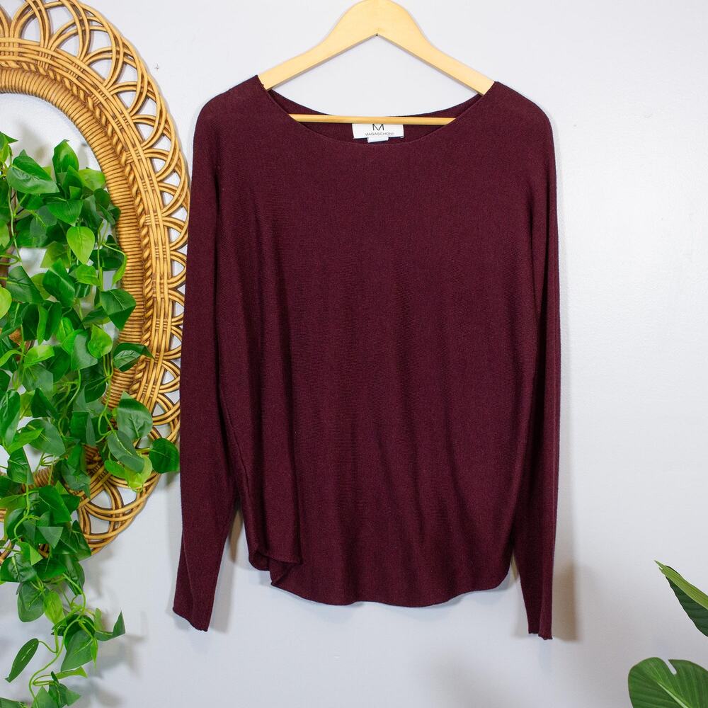 Magaschoni Burgundy Cashmere Blend Knit Top Minimalist Fall Classic Deep Autumn